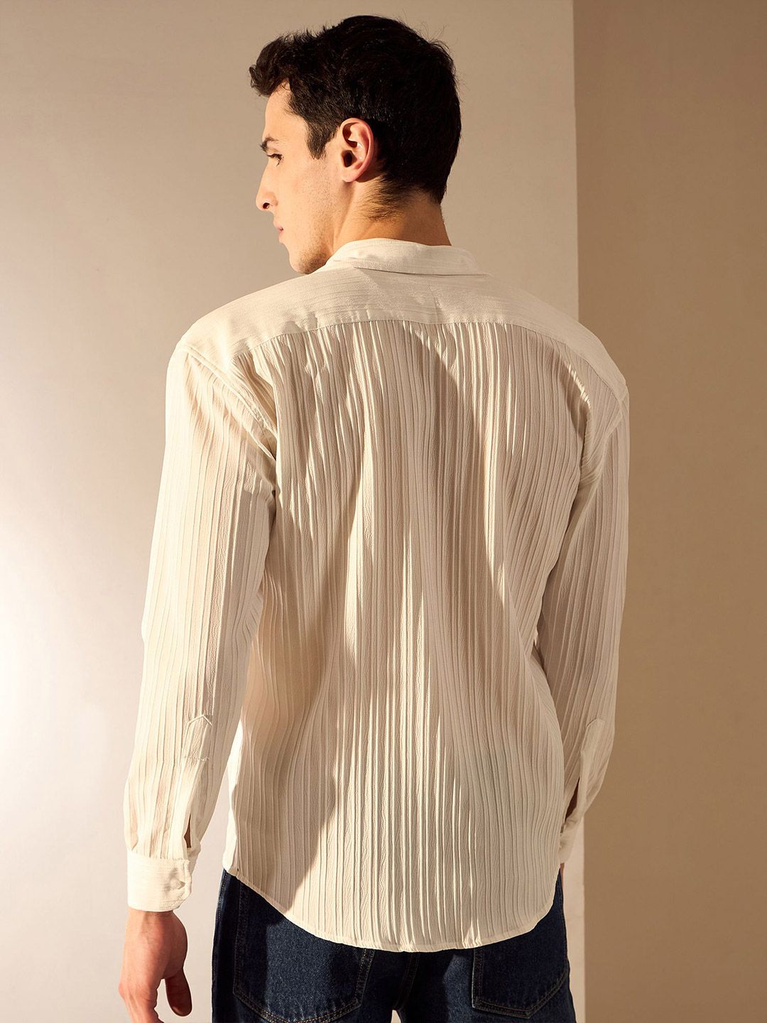 DENNISON Relaxed Fit Textured Self-Design Drop-Shoulder Sleeves Oversized Shirt