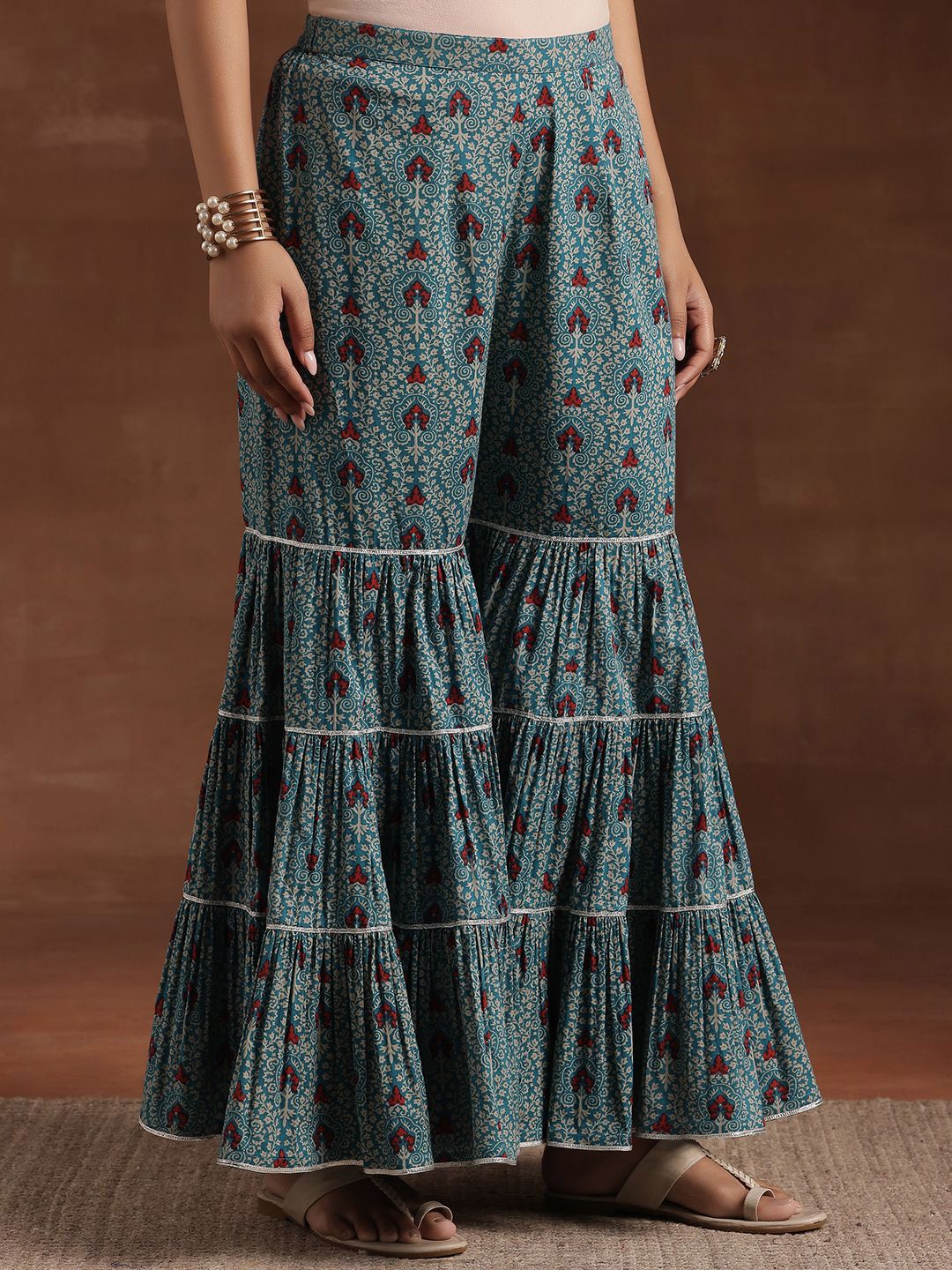 Libas Floral Printed Pure Cotton Kurta with Sharara & Dupatta