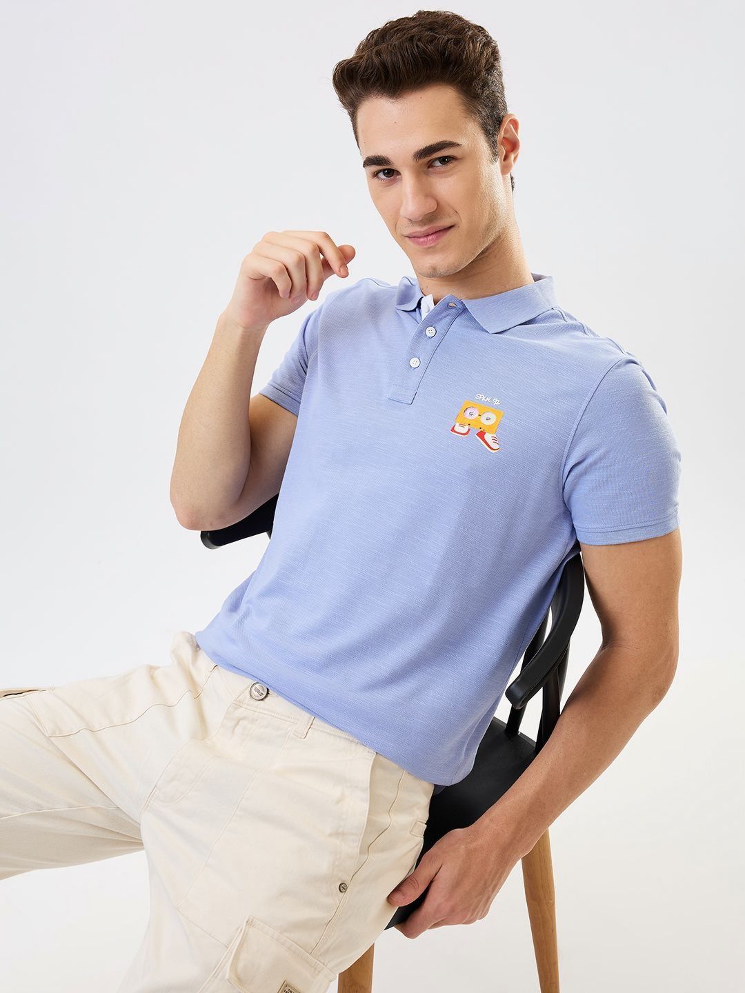 SPYKAR Men Graphic Printed Polo Collar Cotton Slim Fit T-shirt