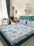 Myntra Elegant Homes Blue & Green Floral 300 TC King Double Bedsheet with 2 Pillow Covers