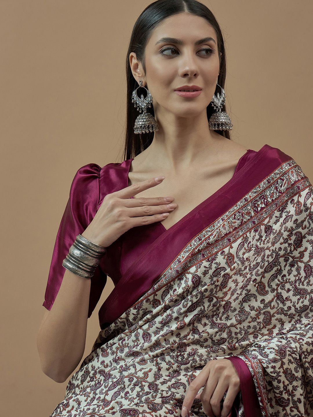 Saree mall Paisley Poly Crepe Block Print Sarees