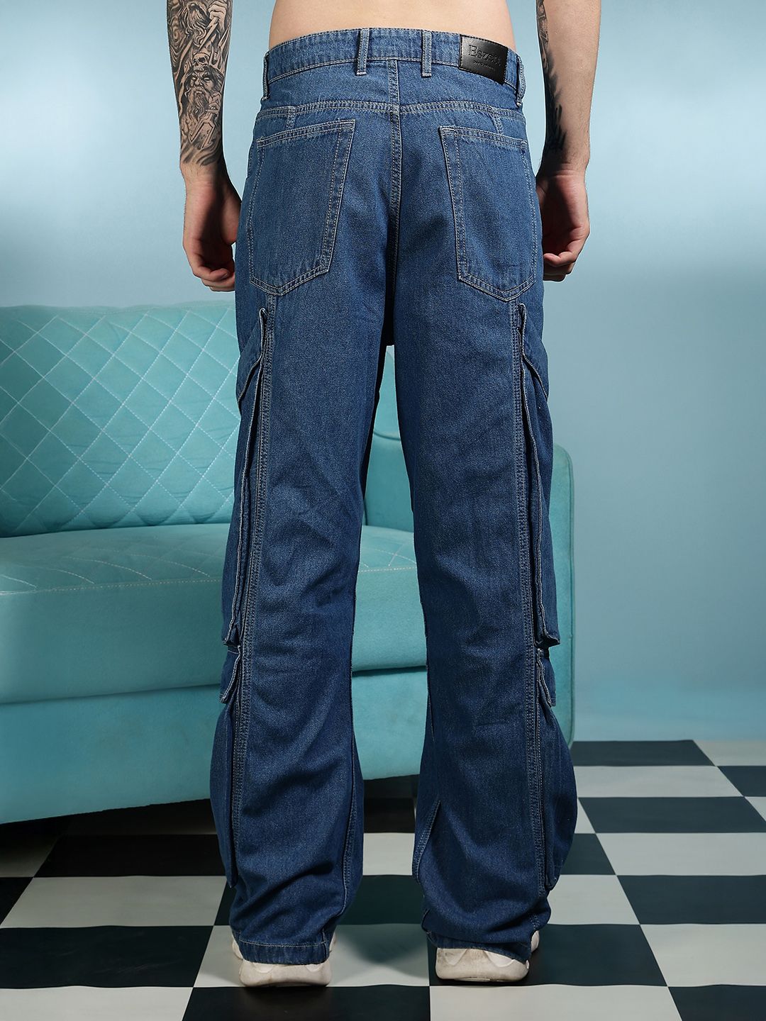 Seluar Jeans Denim Kargo Mudah Dicuci Eszett Lelaki Bersantai Fit Bertingkat Tinggi
