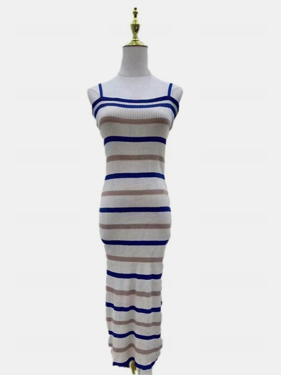 DressBerry Striped Shoulder Straps Sheath Midi Dress