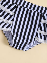 YK Girls Striped Shoulder Straps Swim Bikini Set