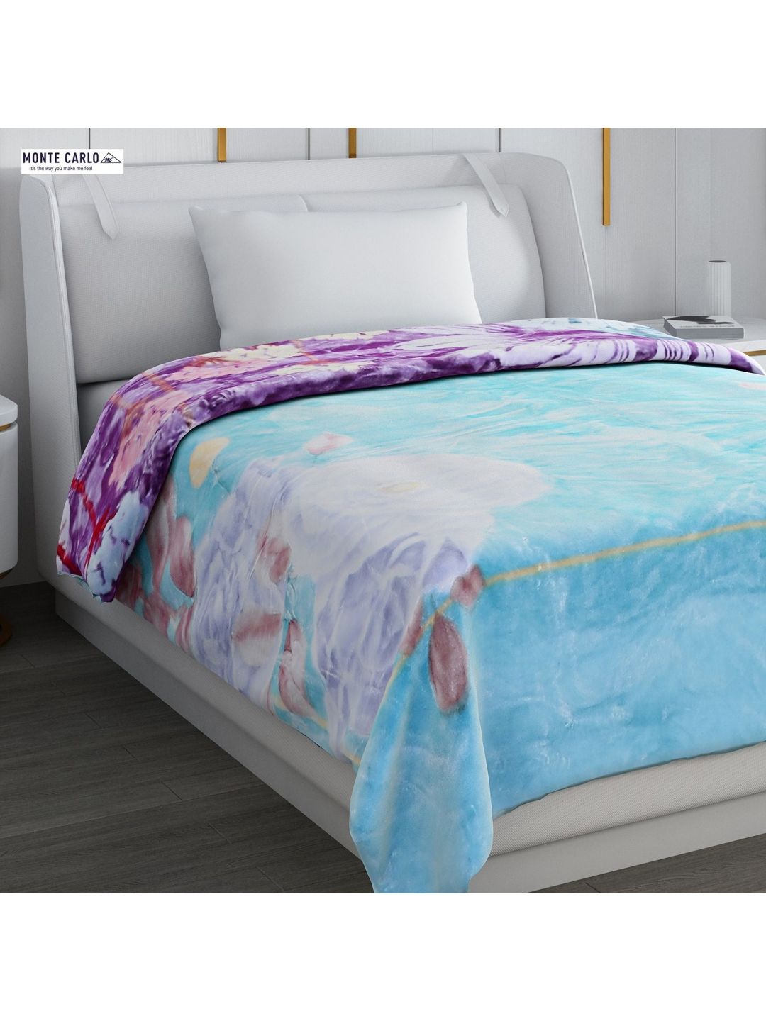 Monte Carlo Blue & Purple Floral Printed Mild Winter Single Bed Blanket