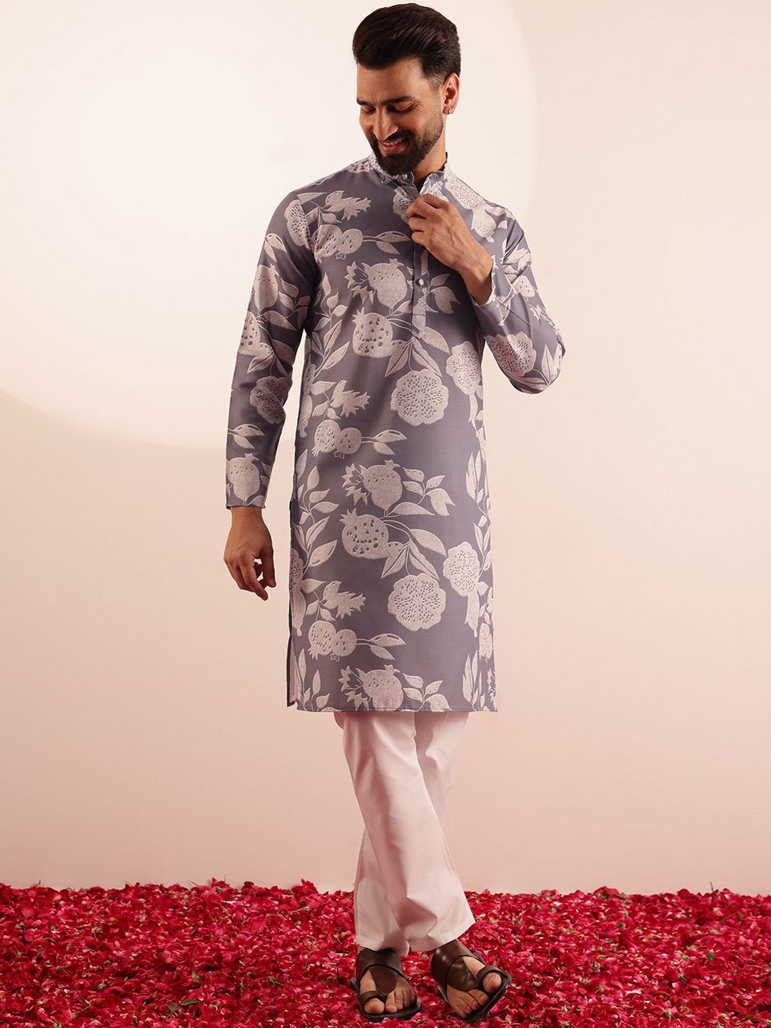 Anouk Men Floral Printed Regular Kurta with Pyjamas