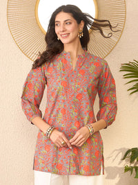 KALINI Floral Printed Mandarin Collar Top