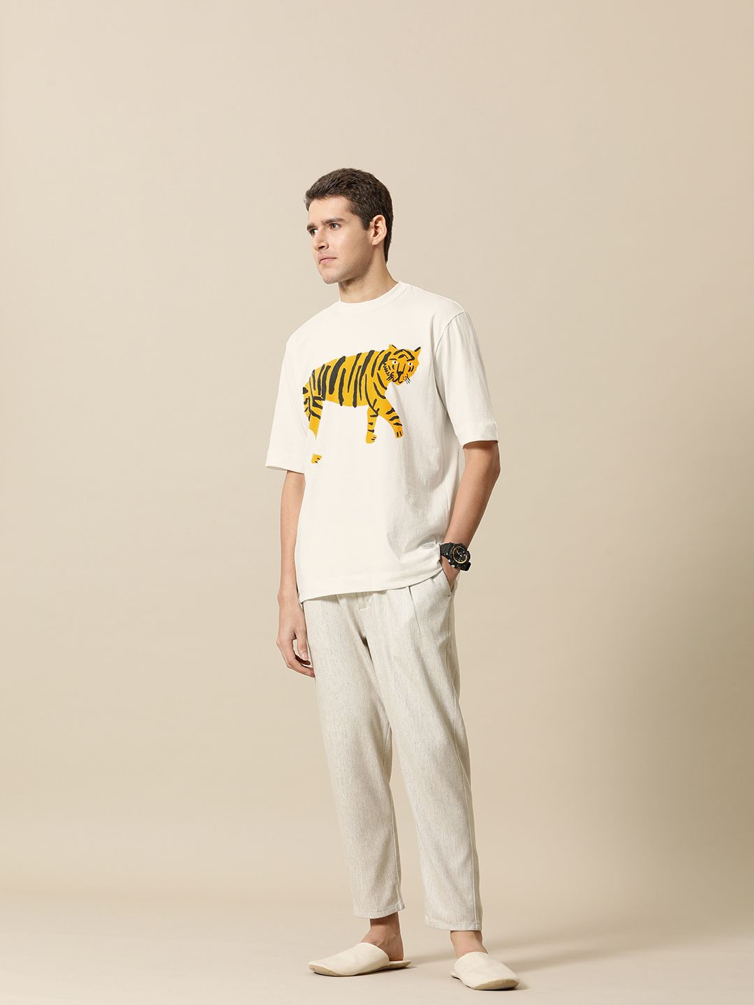 Mr Bowerbird Men Pure Cotton Liberal Fit Tiger Printed T-shirt