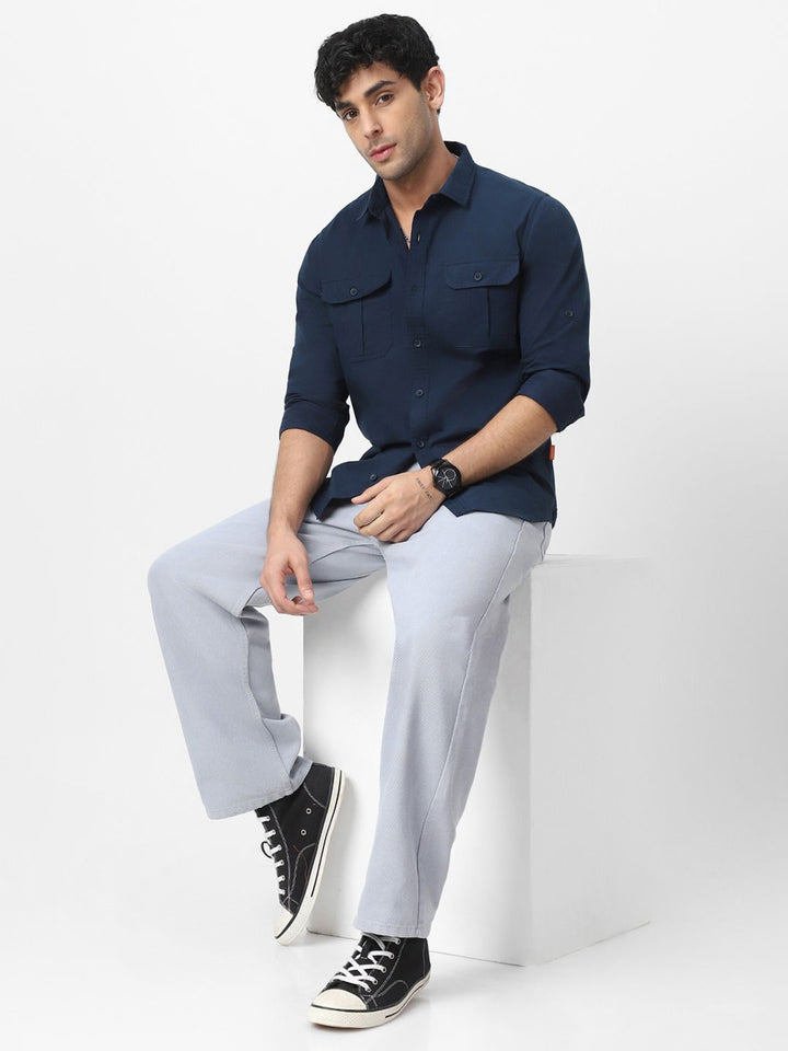 Urbano Fashion Men Spread Collar Solid Cotton Casual Shirt