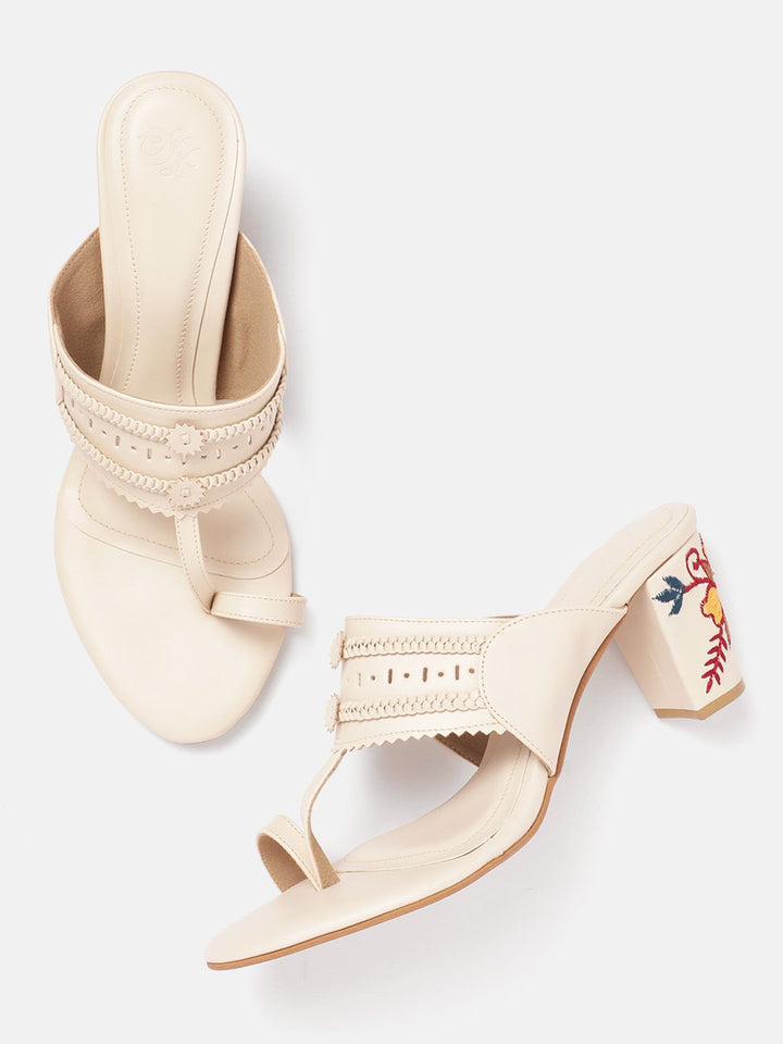 House of Pataudi Open Toe Woven Design Block Heels