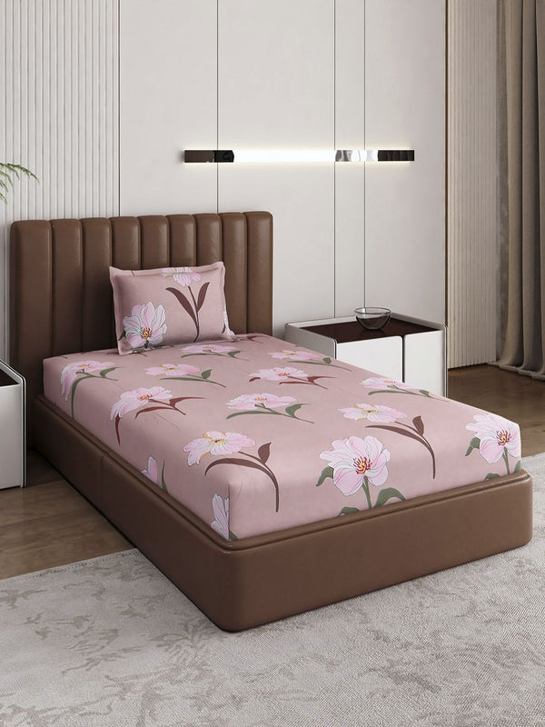 Monte Carlo Pixel Pink & Green Floral Printed 120 TC Single Bedsheet Set 1.52 m x 2.30 m