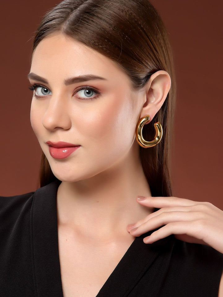 PANASH Gold-Plated Contemporary Half Hoop Earrings