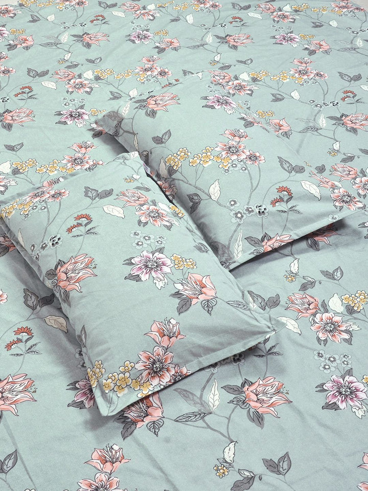 Myntra Elegant Homes Green & Pink Printed 300 TC Fitted King Bedsheet Set 2.5 x 2.25 m