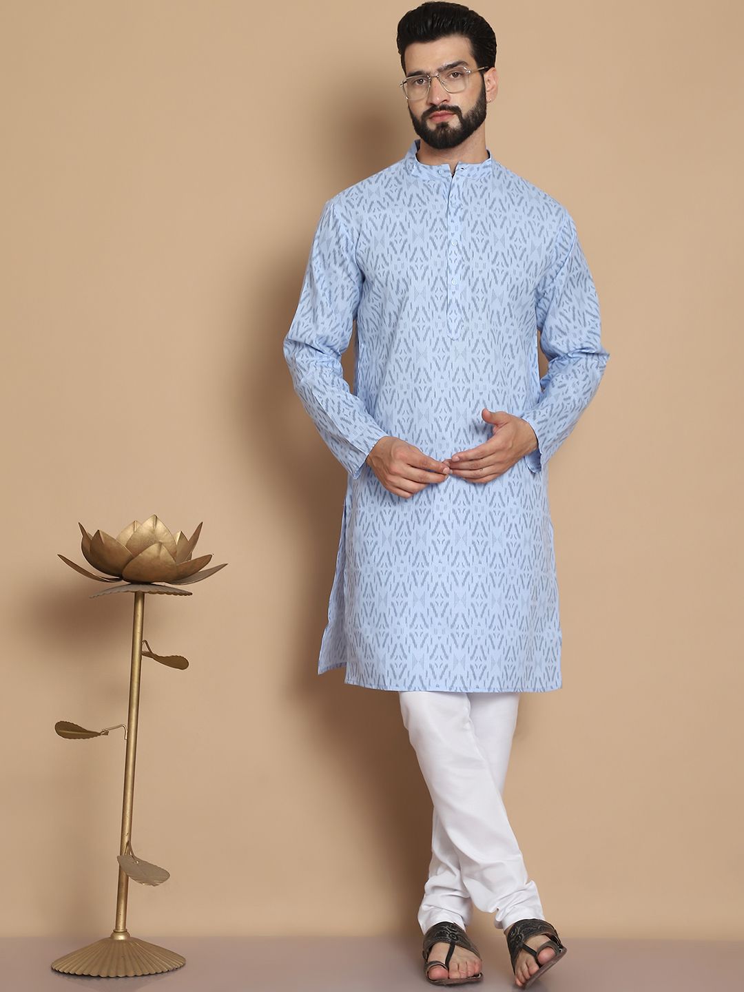 Anouk Men Ethnic Motifs Printed Regular Pure Cotton Kurta with Churidar
