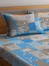 Myntra Elegant Homes Blue Floral Pure Cotton 400 TC Fitted King Superfine Bedsheet with 2 Pillow Covers-98 x 89 inches