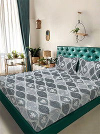 KLOTTHE Coklat Floral Printed Flat 300 TC Woolen King Double Bedsheet Dengan 2 Sarung Bantal