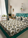Myntra Elegant Homes White Geometric Polycotton 300 TC King Fine Bedsheet dengan 2 Sarung Bantal-87 x 93 inci