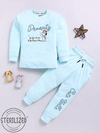 Happy Faces Girls Pure Cotton Peanuts Printed T-shirt with Joggers