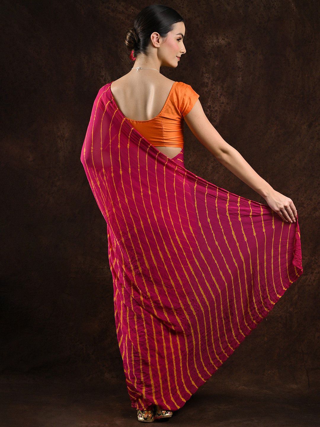Exotic India Cabaret Leharia Tie-Dye Chiffon Saree
