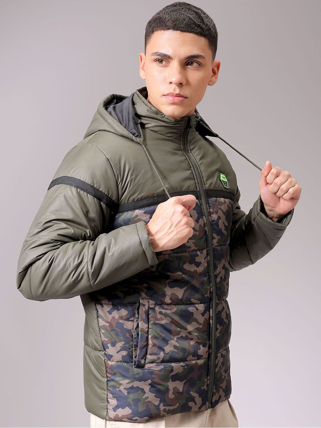The Indian Garage Co Men Hooded Camouflage Printed Casual Puffer Jacket