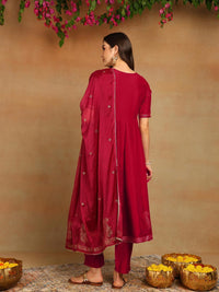 KALINI Ethnic Motifs Yoke Design Thread Work Anarkali Kurta With Trouser & Dupatta