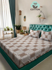 Myntra Elegant Homes Brown Floral Pure Cotton 400 TC King Bedsheet with 2 Pillow Covers-98 x 89 inches
