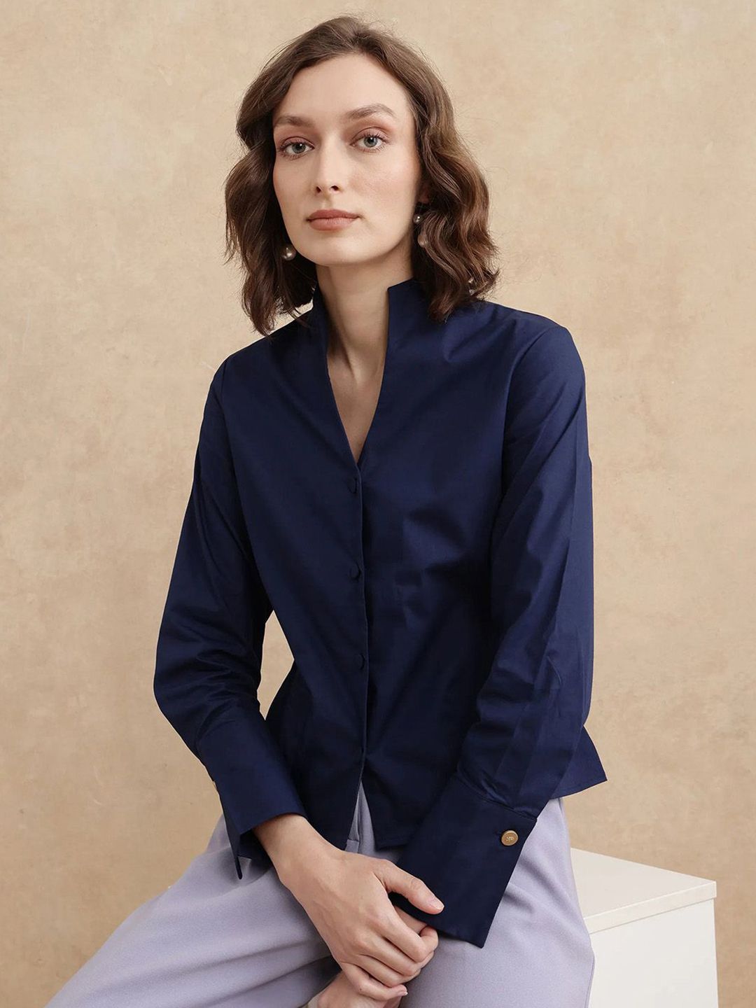 RAREISM Women Cotton Shirt Style Crop Top