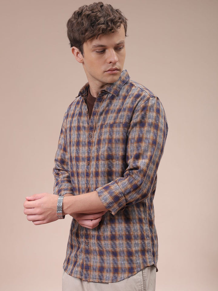 The Indian Garage Co Men Cutaway Collar Checked Slim Fit Casual Shirt