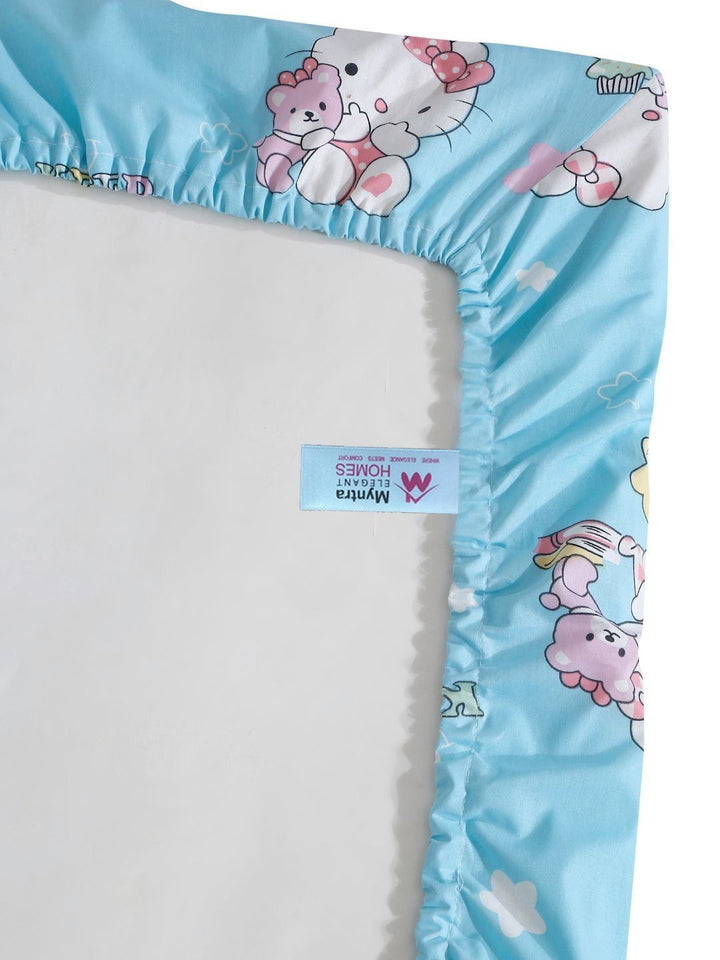 Myntra Elegant Homes Biru Watak Kartun Kapas Tulen 400 TC Dilengkapi Cadar King Superfine dengan 2 Sarung Bantal-98 x 89 inci
