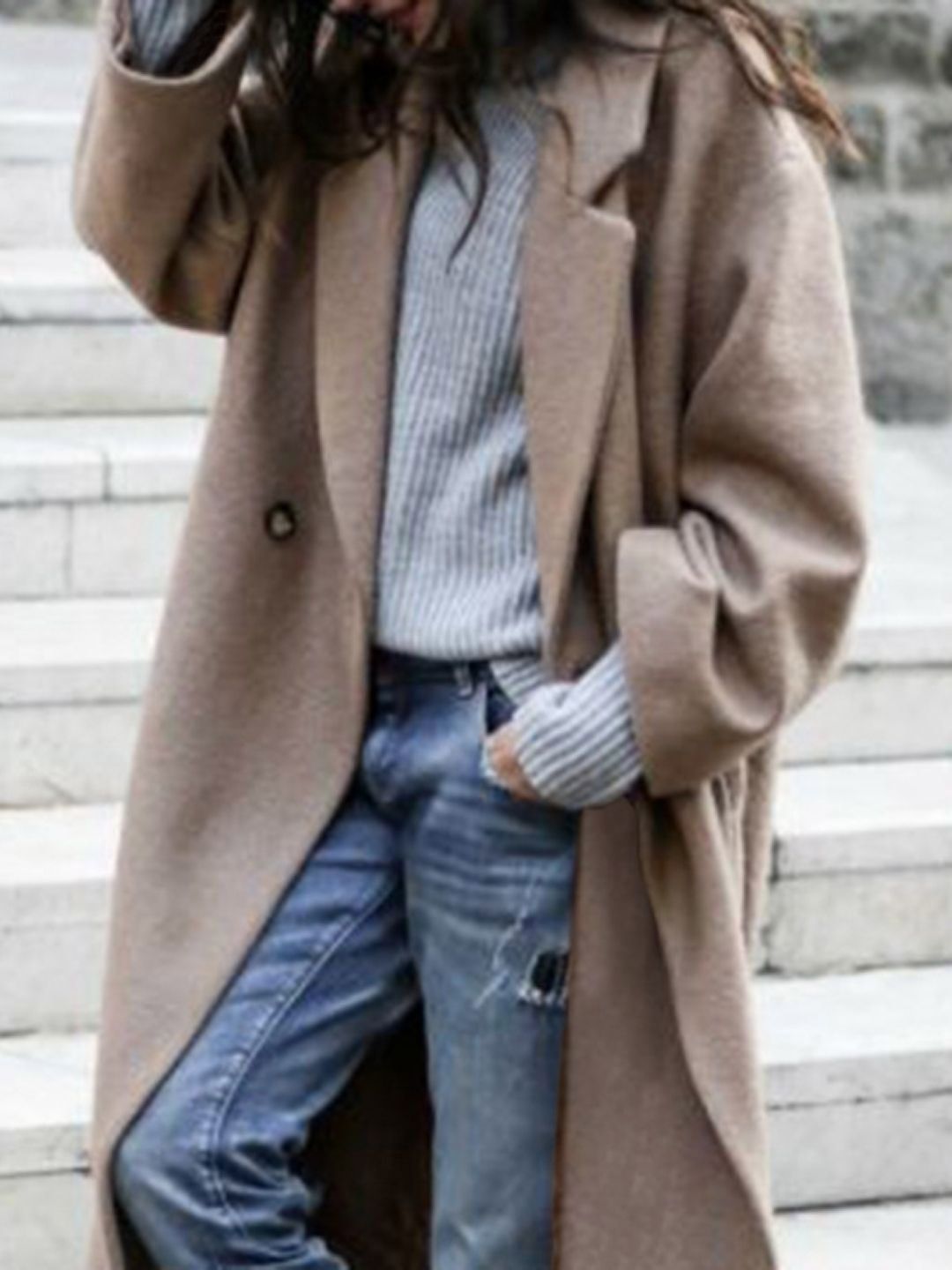 Semua Mengenai Anda Lapel Collar Lengan Panjang Longline Buka Jaket Depan