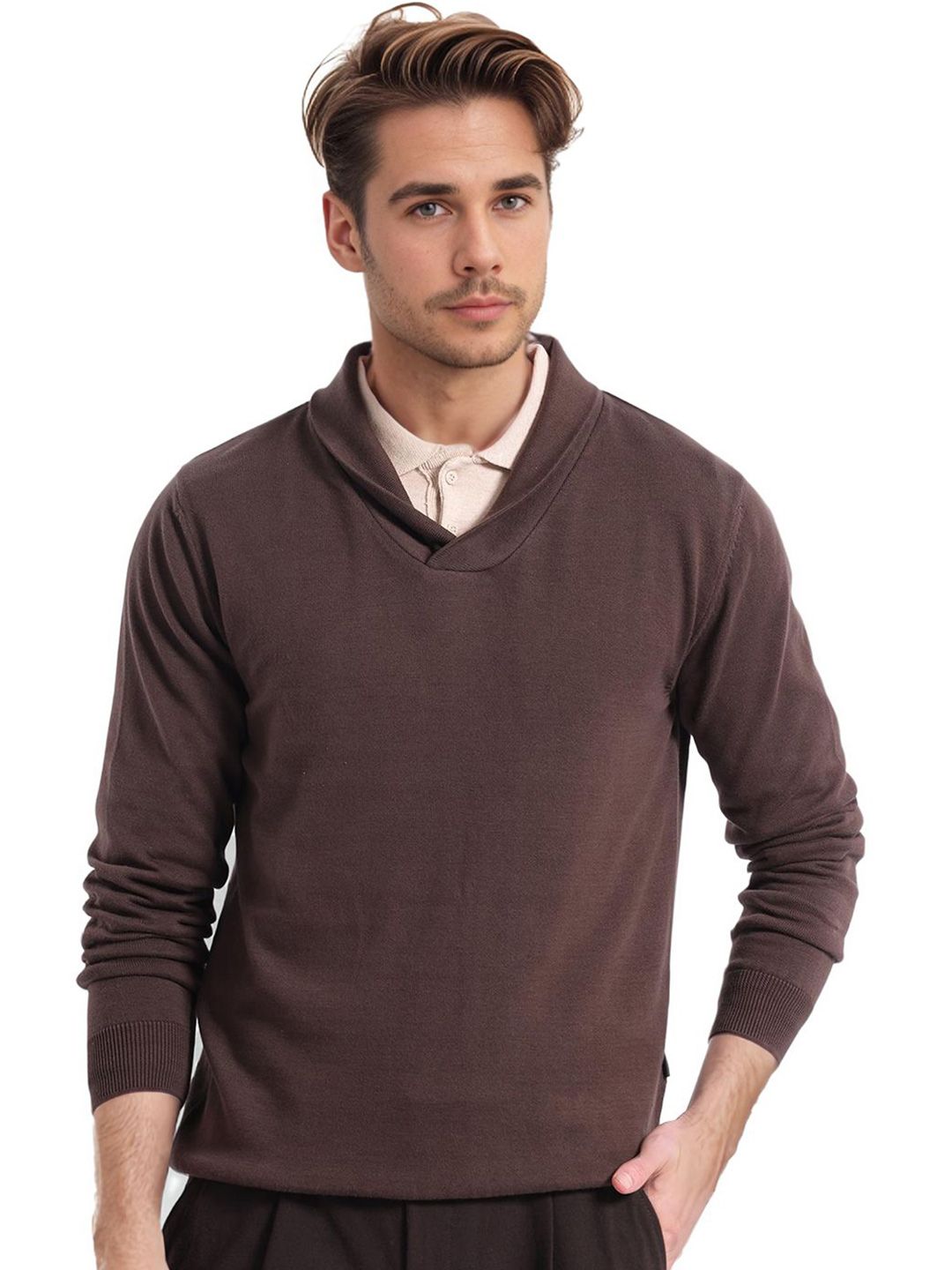 RARE RABBIT Men Solid Pullover Cotton Sweater