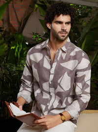 Campus Sutra Men Comfort Spread Collar Abstract Printed Linen Casual Shirt