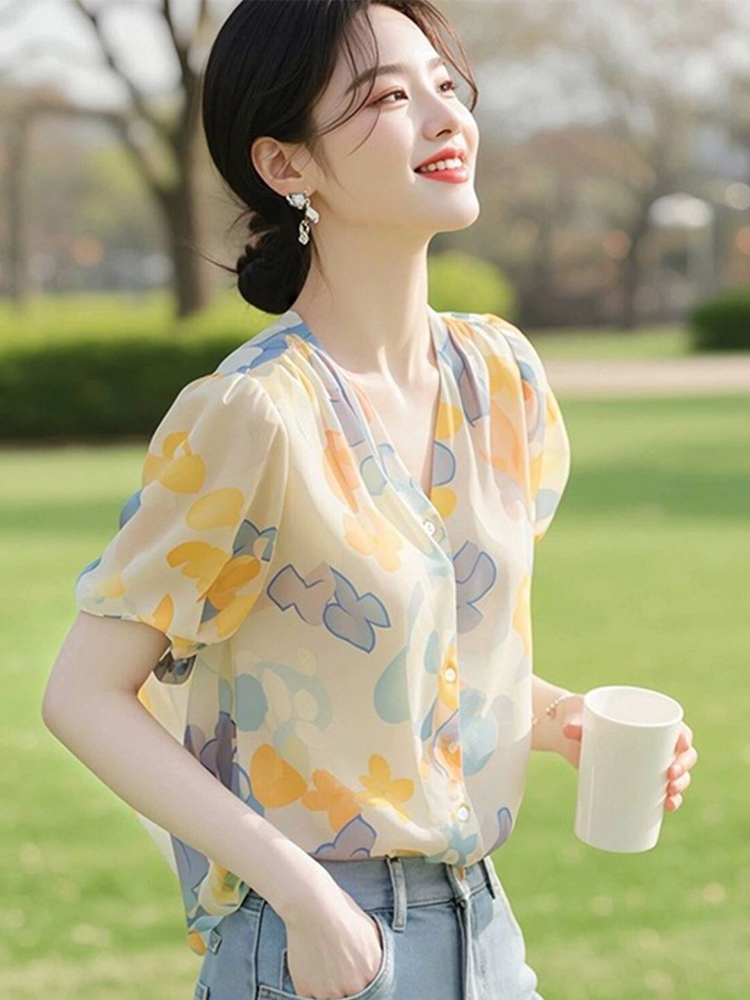 DressBerry Abstract Printed Shirt Style Top