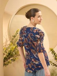 Antheaa Paisley Printed Tie-Ups Detail Chiffon A-Line Top