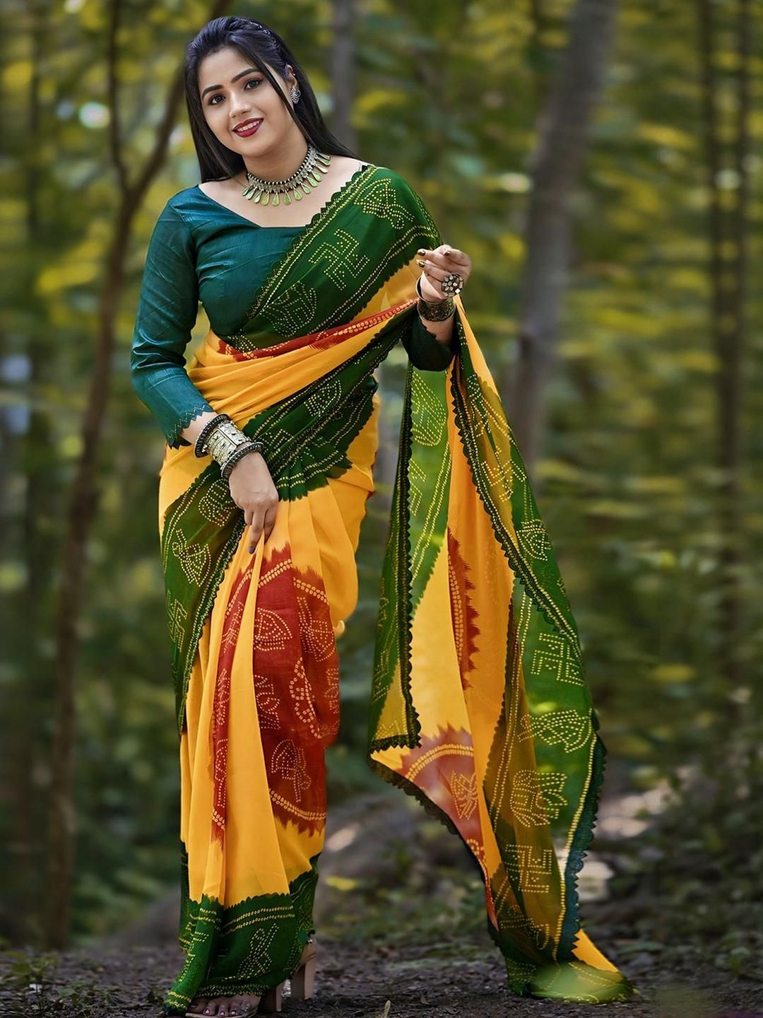 KALINI Bandhani Poly Georgette Saree