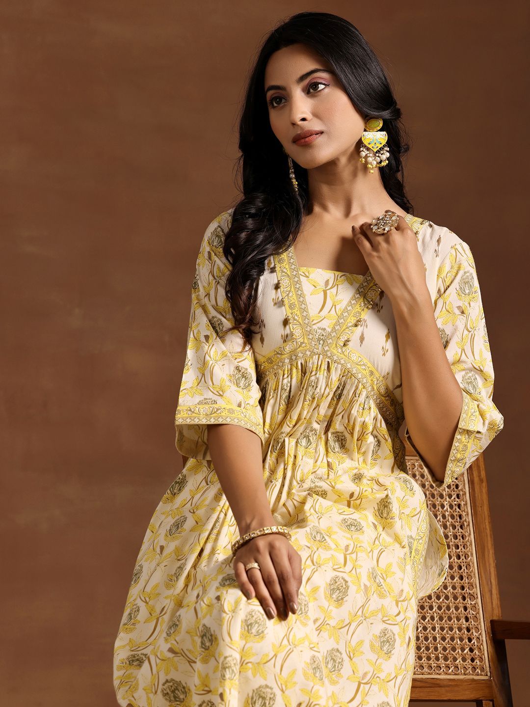 Libas Women Floral Printed Regular Beads and Stones Pure Cotton Kurta with Salwar