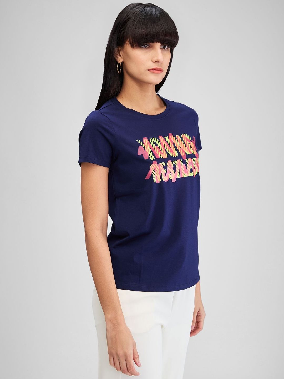 SPYKAR Women Typography Applique T-shirt