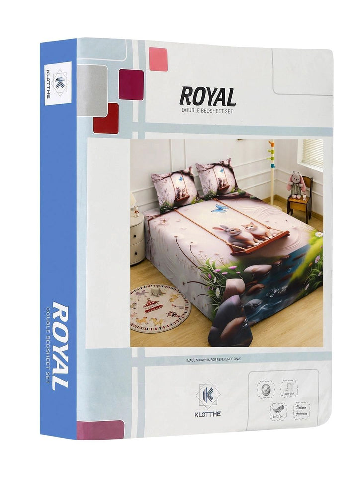 KLOTTHE White & Pink 400 TC King Bedsheet with 2 Pillow Covers