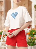 DressBerry Grunge Look, Kind Heart Printed Boxy Crop T-shirt