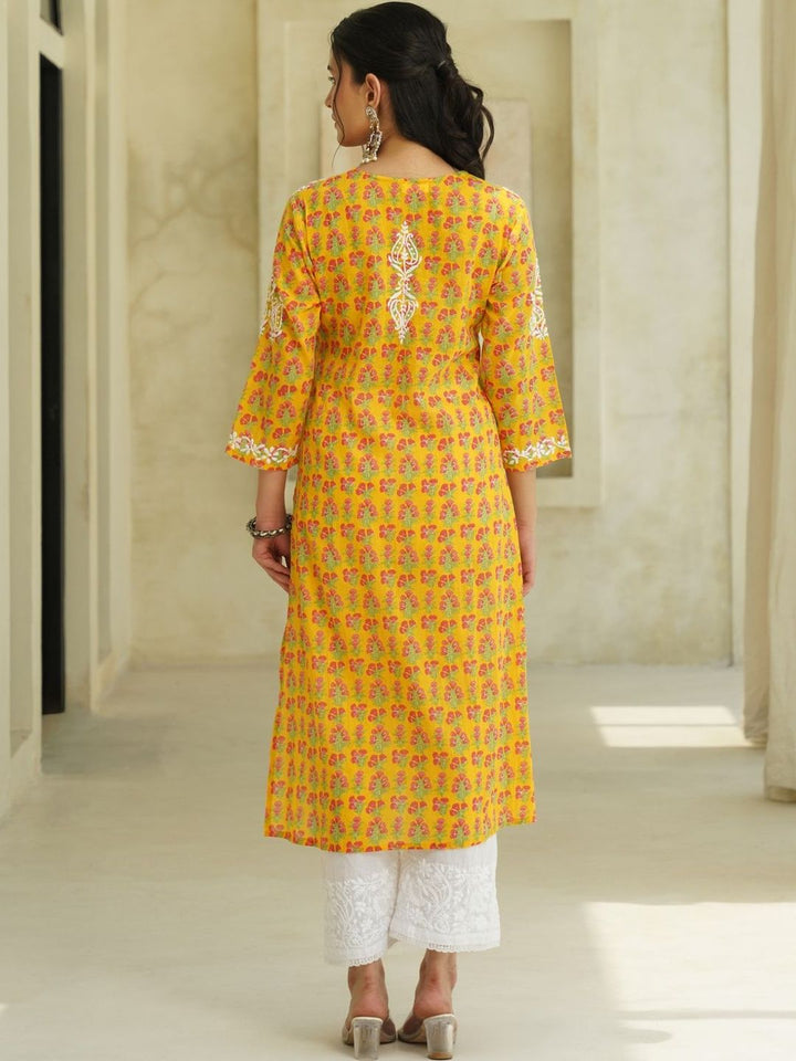 Rumah Wanita Chikankari Motif Etnik Sulam Benang Kerja Cetakan Indie Kurta