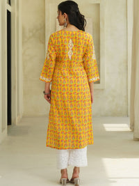 Rumah Wanita Chikankari Motif Etnik Sulam Benang Kerja Cetakan Indie Kurta