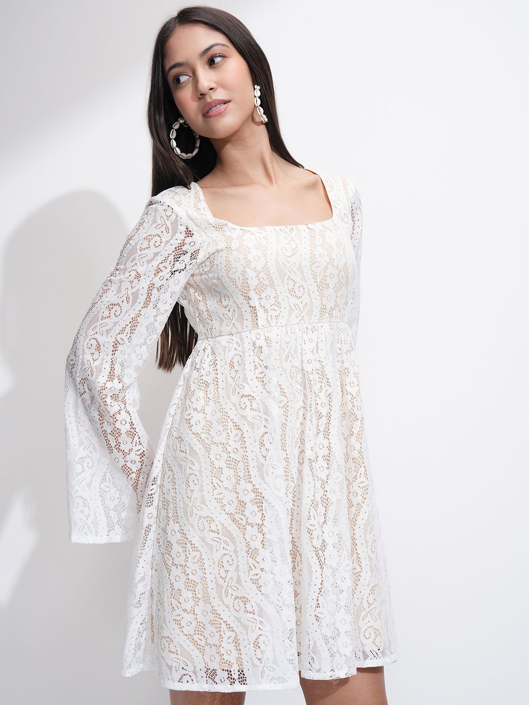Tokyo Talkies Women Lace Fit Flare Mini Dress
