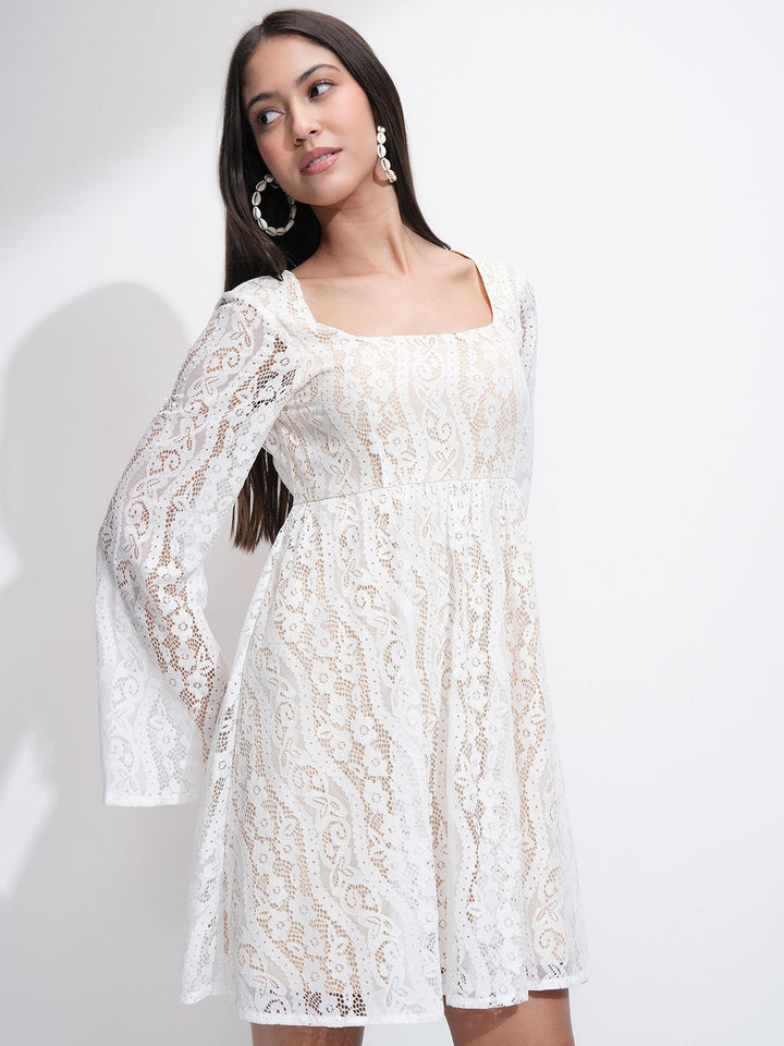 Tokyo Talkies Women Lace Fit Flare Mini Dress