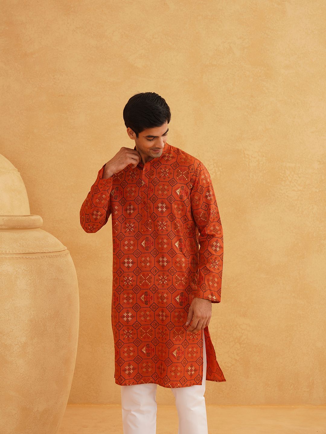SOJANYA Ethnic Motifs Printed Band Collar Straight Long Kurta