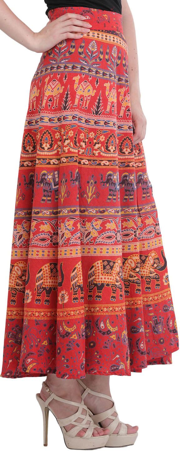 Exotic India Printed Pure Cotton Maxi Wrap Skirts