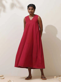 trueBrowns Women Maroon Cotton Dress