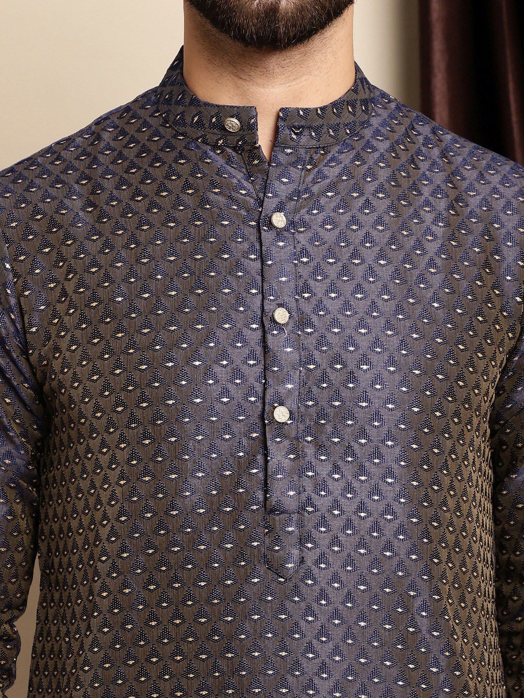 Motif Etnik Biru Laut Anouk Bersulam Kurta Lurus Dengan Churidar