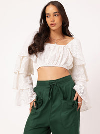 DressBerry Sassy & Stylish Lace Inserted Layered Bell Sleeves Crop Top