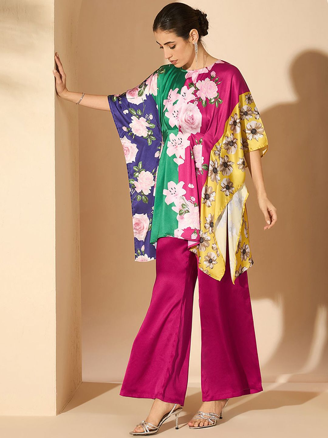Antheaa Pink Floral Printed Tunic with Palazzos