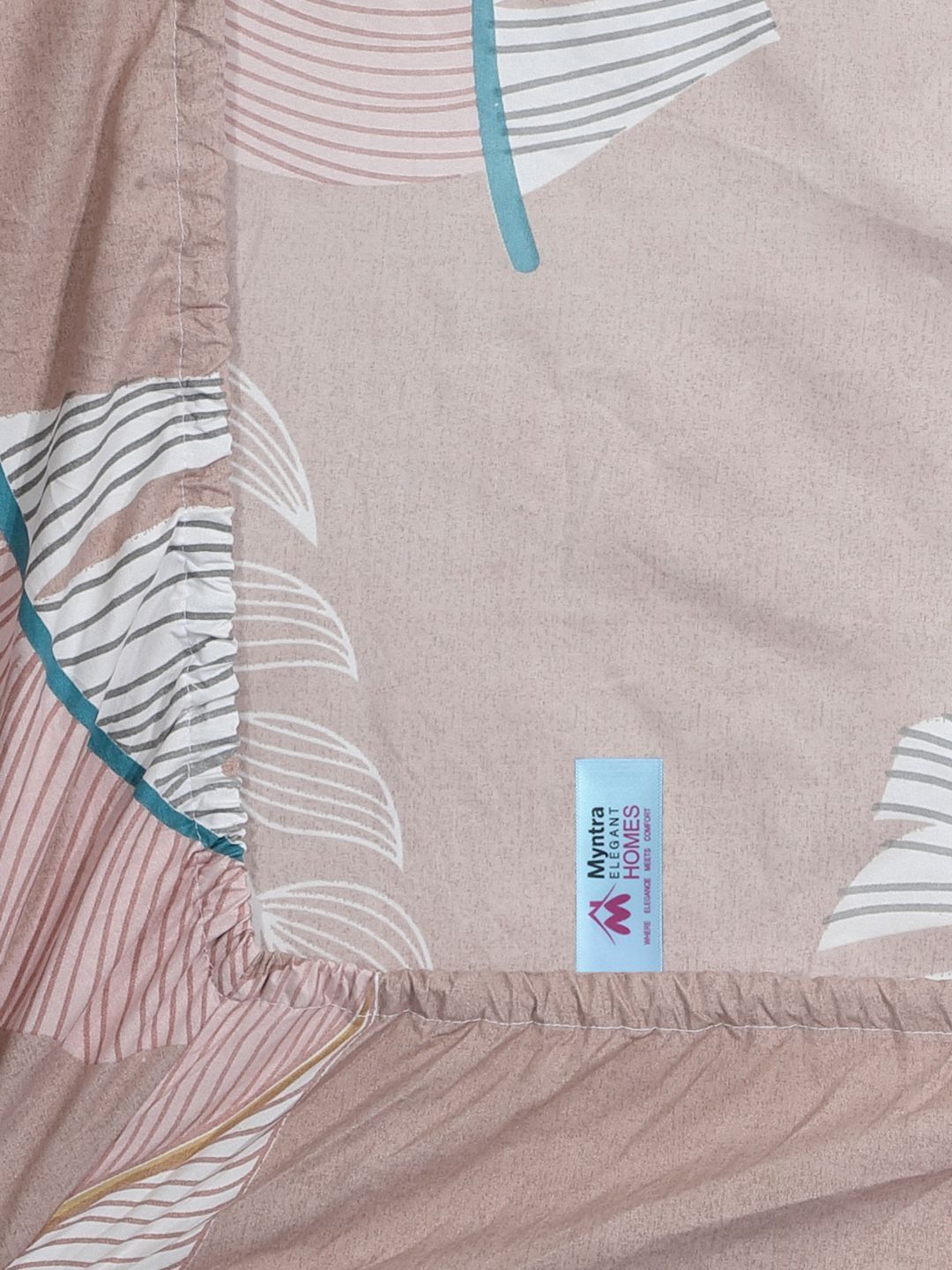 Myntra Elegant Homes Peach Leaf Polycotton 300 TC Dilengkapi Cadar King Halus dengan 2 Sarung Bantal-98 x 89 inci